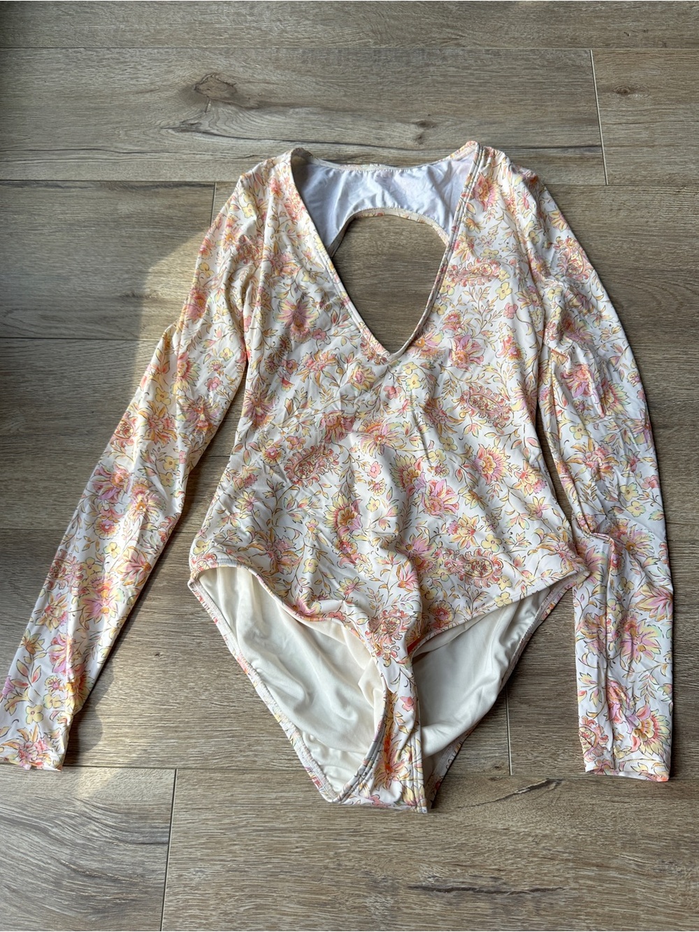 Billabong Floral Long-Sleeve One-Piece Swimsuit - Cream & Pink